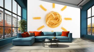 Creative flat lay pasta made yellow summer sun Wall mural