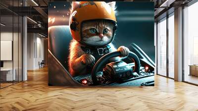 Cute cat driver. Created with generative AI technology Wall mural