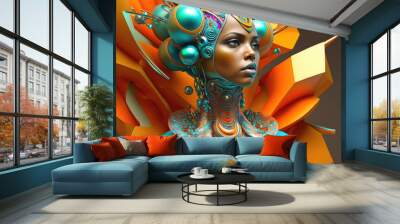 Futuristic woman fashion portrait. Generative AI. Wall mural