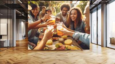 Group of a young people toasting and having good time AI generative art Wall mural