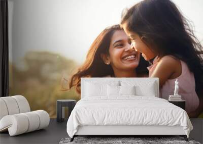 Happy Indian mother having fun with her daughter outdoor. Family and love concept  Wall mural