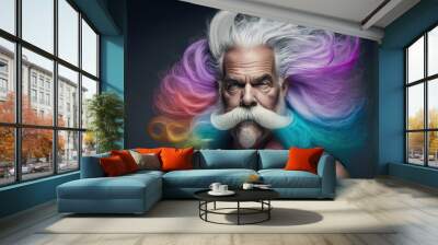 Middle aged man funny portrait with hipster hairstyle and beard. Generative AI. Wall mural