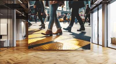 People legs crossing the pedestrian crossing in New York city Wall mural