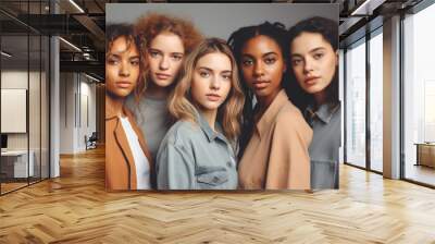 Portrait of a group of young beautiful mixed race women AI generative art Wall mural