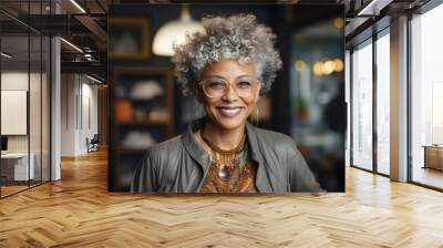 Portrait of a hipster smiling senior black woman, furniture store owner Wall mural