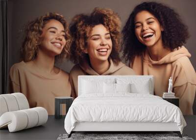 Portrait of three beautiful women smiling and laughing AI generative art Wall mural