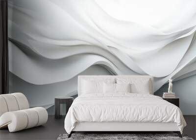 Soft waving abstract background in white and grey colors Wall mural