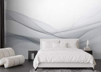 Soft waving smoke lined abstract background in white and grey colors Wall mural