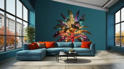 Palm tree covered with Christmas light. Minimal tropical Christmas concept. Wall mural