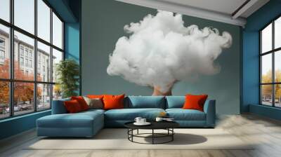 Young woman with clouds over her head, concept of mental health, depression, emotions. Wall mural