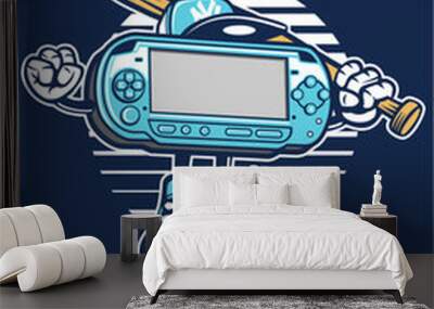 Vertical shot of a cartoon game joystick holding a baseball stick Wall mural