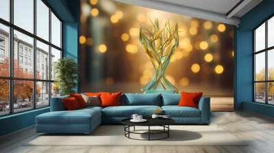 3d illustration award. with connected wires in the foreground yellow sunlight streaks seeping through , impactful depth of field, and dynamic blurs Wall mural