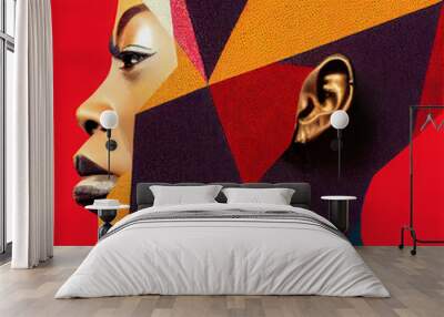 3d illustration - stylistic mosaic graphic of african american woman celebrating black history. Supporting women's rights around the world. Wall mural