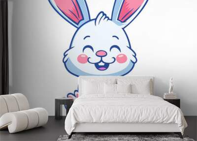 a cute white rabbit cartoon Wall mural