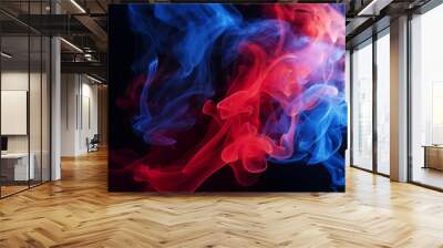 Blue red and smoke on a black background Wall mural