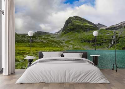 Panoramic view of blue glacial mountain lake Wall mural