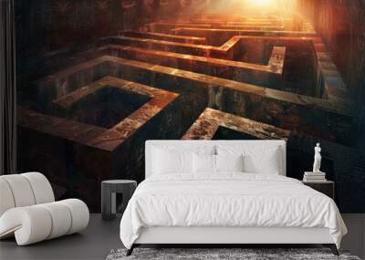 Conceptual photography o f a maze with an exit  Wall mural