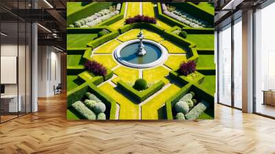 Garden, Symmetry, Hedges, Pathways, Fountain, Topiary, Flowers, Nature, Geometry, Landscape Wall mural