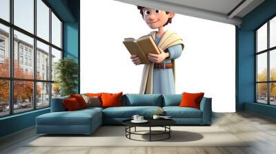 Happy 3d cartoon male character from the Old Testament holding a book. Wall mural