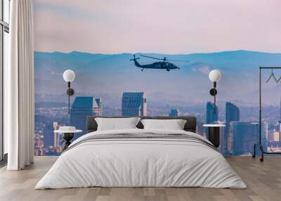 Helicopter above buildings in downtown San Diego Wall mural