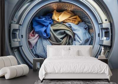 laundry clothe in washing machine drum top view Wall mural