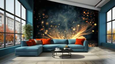 Magic open book on dark background with glitter lights Wall mural