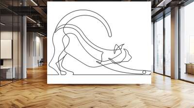 Stretching Cat Continuous Line Vector Art Wall mural