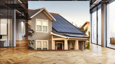 Solar photovoltaic panels on a house roof Wall mural