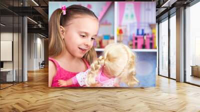 Girl Playing with Doll Wall mural