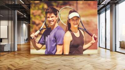 Young Couple Playing Tennis Wall mural