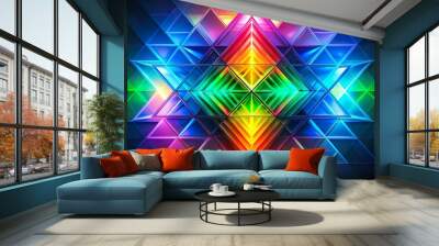 symmetric geometric shapes reflecting rainbow colors. Futuristic design Wall mural