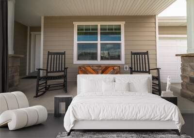 Two rocking chairs on a covered patio Wall mural