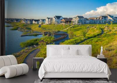 View from a hill with grass of Daybreak residences at South Jordan, Utah Wall mural