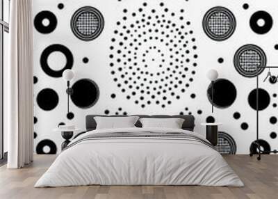 Abstract wallpaper with a white background with metallic black circles Wall mural