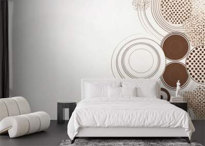 Abstract wallpaper with a white background with metallic brown circles Wall mural