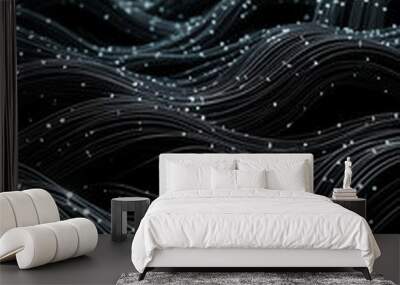 Black glowing data cables transferring information background Wall mural