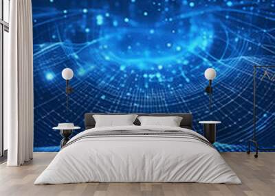 Blue digital networking, internet, cyber and business background Wall mural