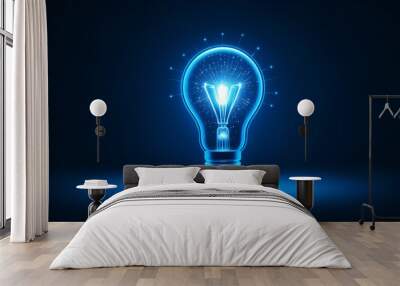 Blue holographic glowing lightbulb with copy space. Wall mural