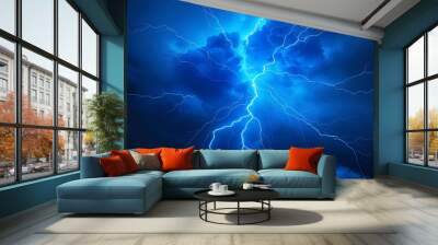 Blue lighting energy flash background.  AI Generated Wall mural