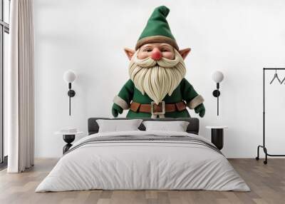 Christmas gnome in a green jacket isolated on a white background with copy space Wall mural