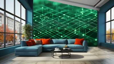 Green digital networking, internet, cyber and business background Wall mural