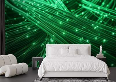 Green glowing data cables transferring information background Wall mural