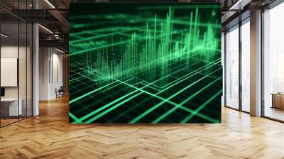 Green holographic business chart in a digital cyberspace Wall mural