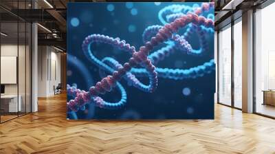 Holographic rendering of a DNA chromosomes representing digital, high-tech advances in medicine and human health in cool tones. Wall mural