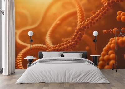 Holographic rendering of a DNA chromosomes representing digital, high-tech advances in medicine and human health in orange tones. Wall mural