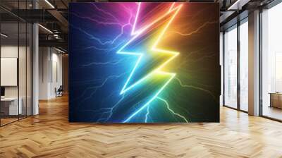 Rainbow lighting energy flash background.  AI Generated Wall mural