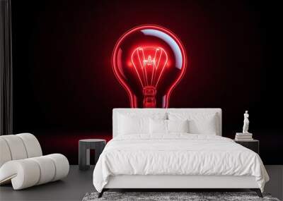 Red holographic glowing lightbulb with copy space. Wall mural