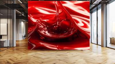 Splashing red liquid texture background illustration. AI generated. Wall mural