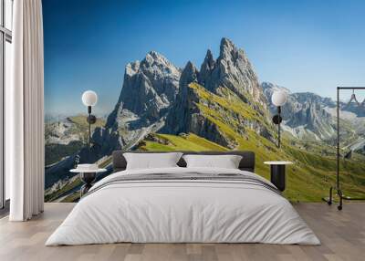 The world famous peaks of Seceda in the Italian Dolomites Wall mural