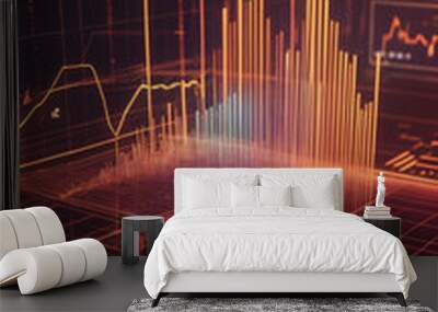 Warm tones holographic business chart in a digital cyberspace Wall mural